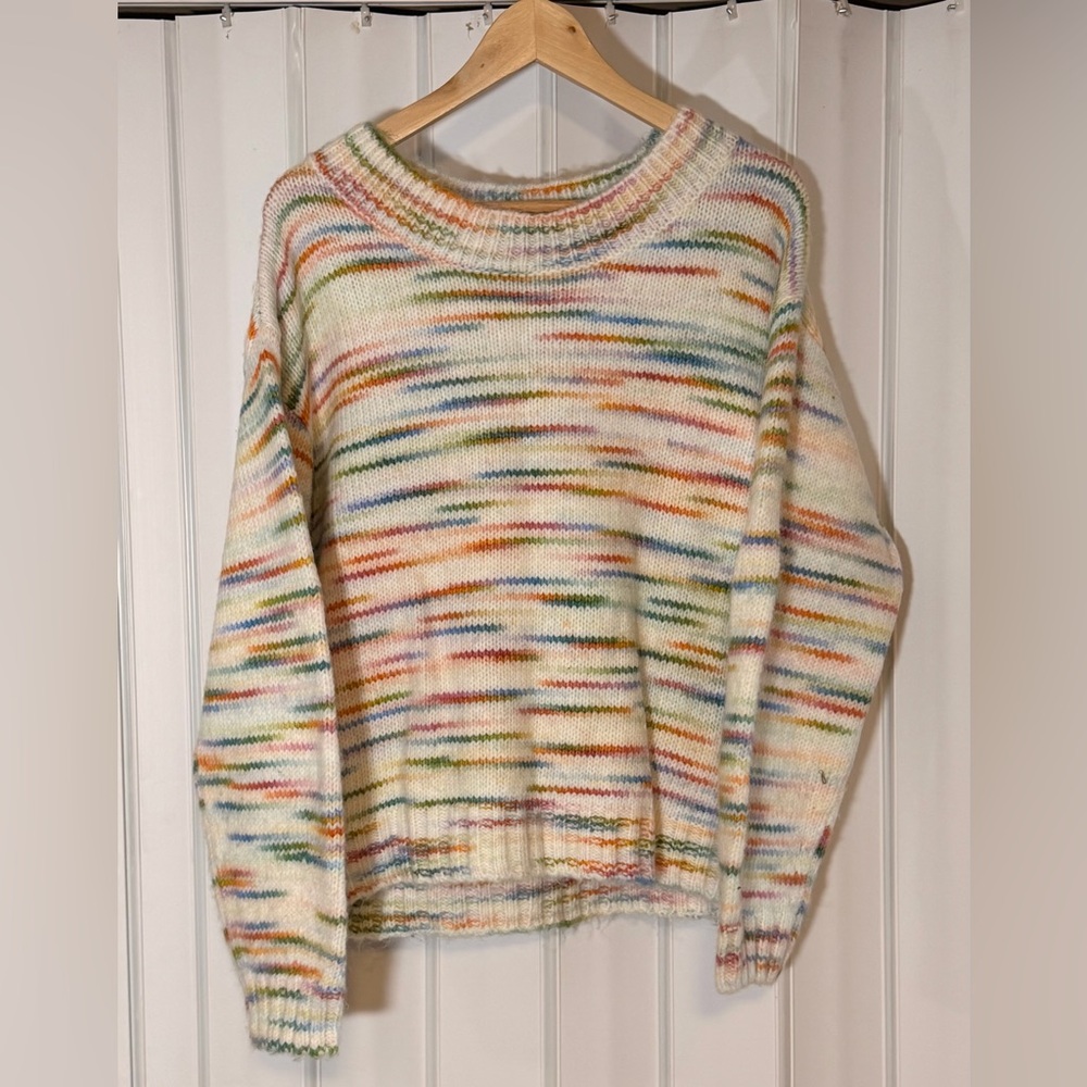 Women's Multicolor Speckled Crewneck Sweater - Cream Base